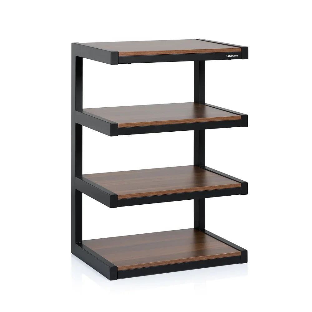 Norstone ESSE Hi-Fi Rack 4 Black Glass Shelves - Walnut