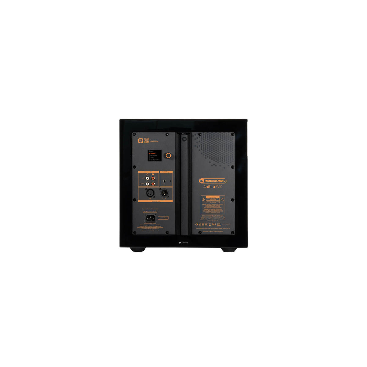 Monitor Audio Anthra W10 in High Gloss Black, rear view
