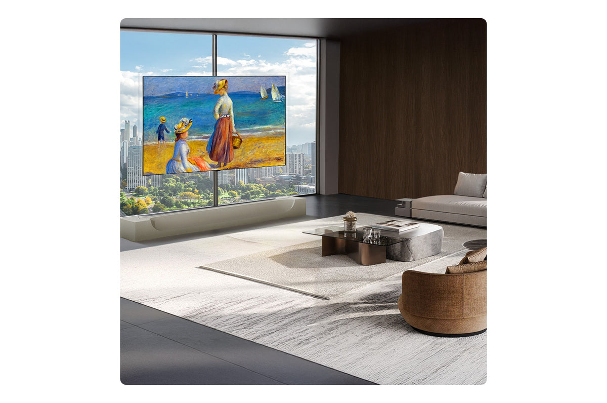 LG OLED evo AI W6 Wallpaper TV 83" 4K Smart TV (OLED83W6PUA), wall-mounted in a room