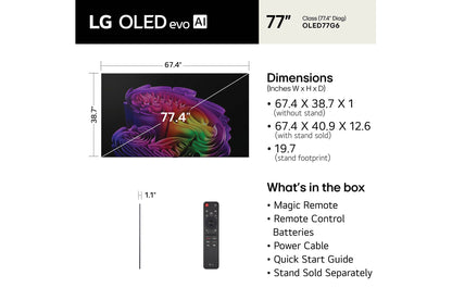 LG OLED evo AI G6 77" 4K Smart TV (OLED77G6WUA), dimensions and what's in the box