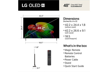 LG OLED AI B6 48" 4K Smart TV (OLED48B6GUA), dimensions and what's in the box