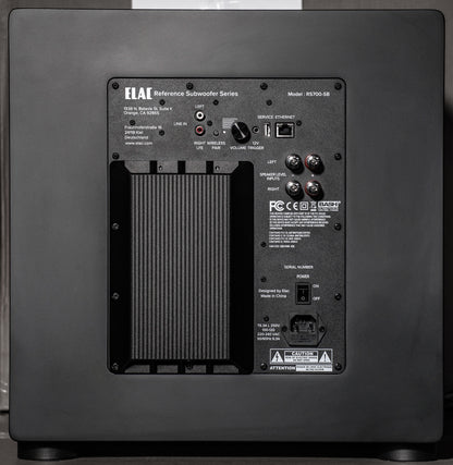 Elac Varro Reference RS700 subwoofer in Satin Black, rear panel