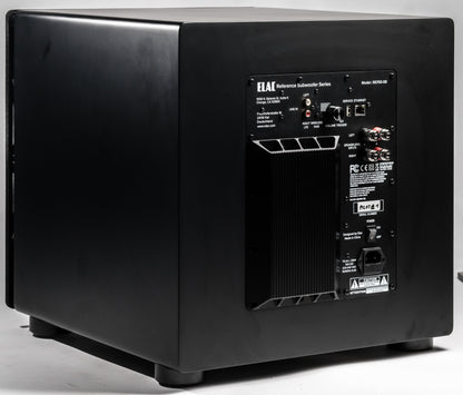 Elac Varro Reference RS700 subwoofer in Satin Black, angled view