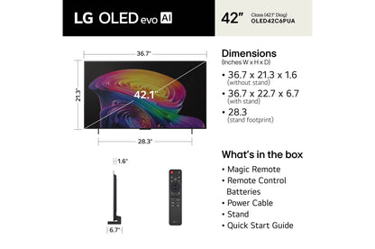 LG OLED evo AI C6 42" 4K Smart TV (OLED42C6PUA), dimensions and what's in the box