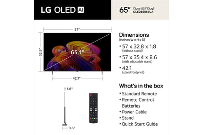 LG OLED AI B6E 65" 4K Smart TV (OLED65B6EUA), dimensions and what's in the box