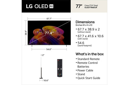 LG OLED AI B6E 77" 4K Smart TV (OLED77B6EUA), dimensions and what's in the box