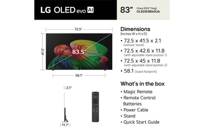 LG OLED AI B6 83" 4K Smart TV (OLED83B6GUA), dimensions and what's in the box