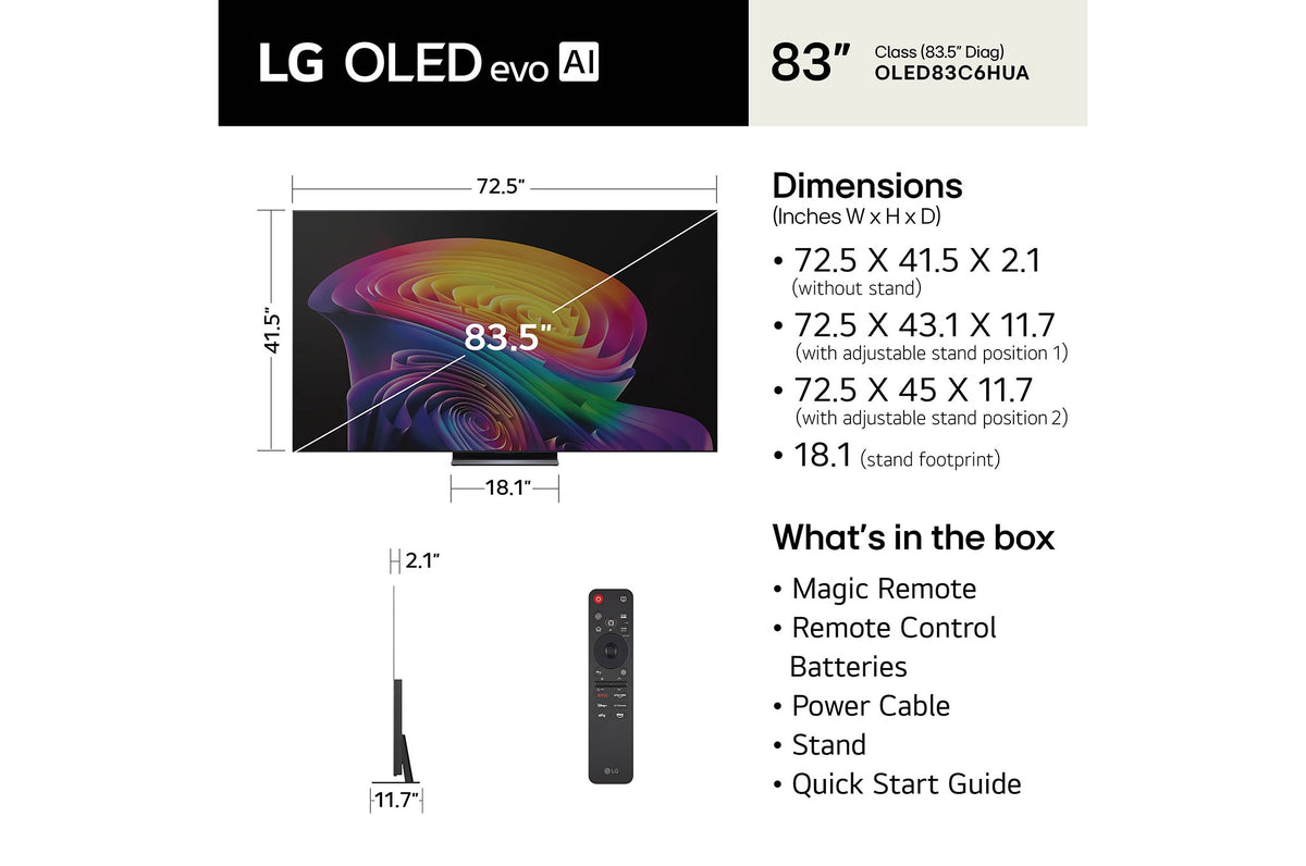 LG OLED evo AI C6 83" 4K Smart TV (OLED83C6HUP), dimensions and what's in the box