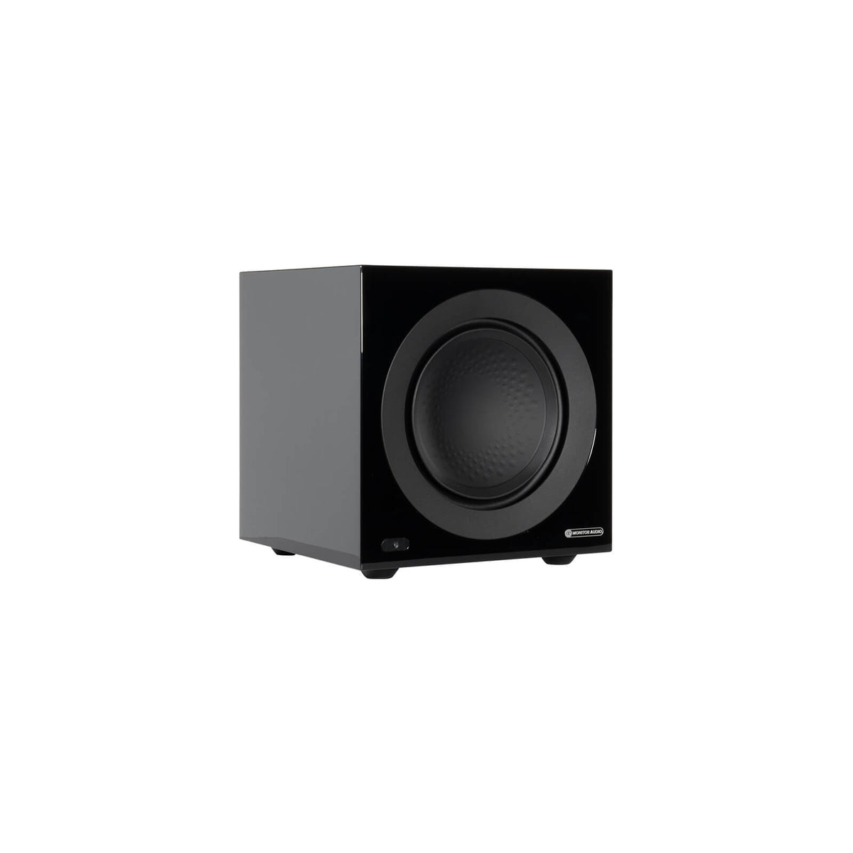 Monitor Audio Anthra W10 in High Gloss Black, angled view