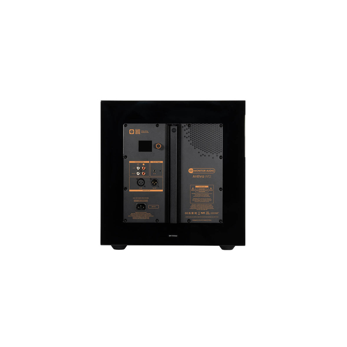 Monitor Audio Anthra W12 in High Gloss Black, rear view