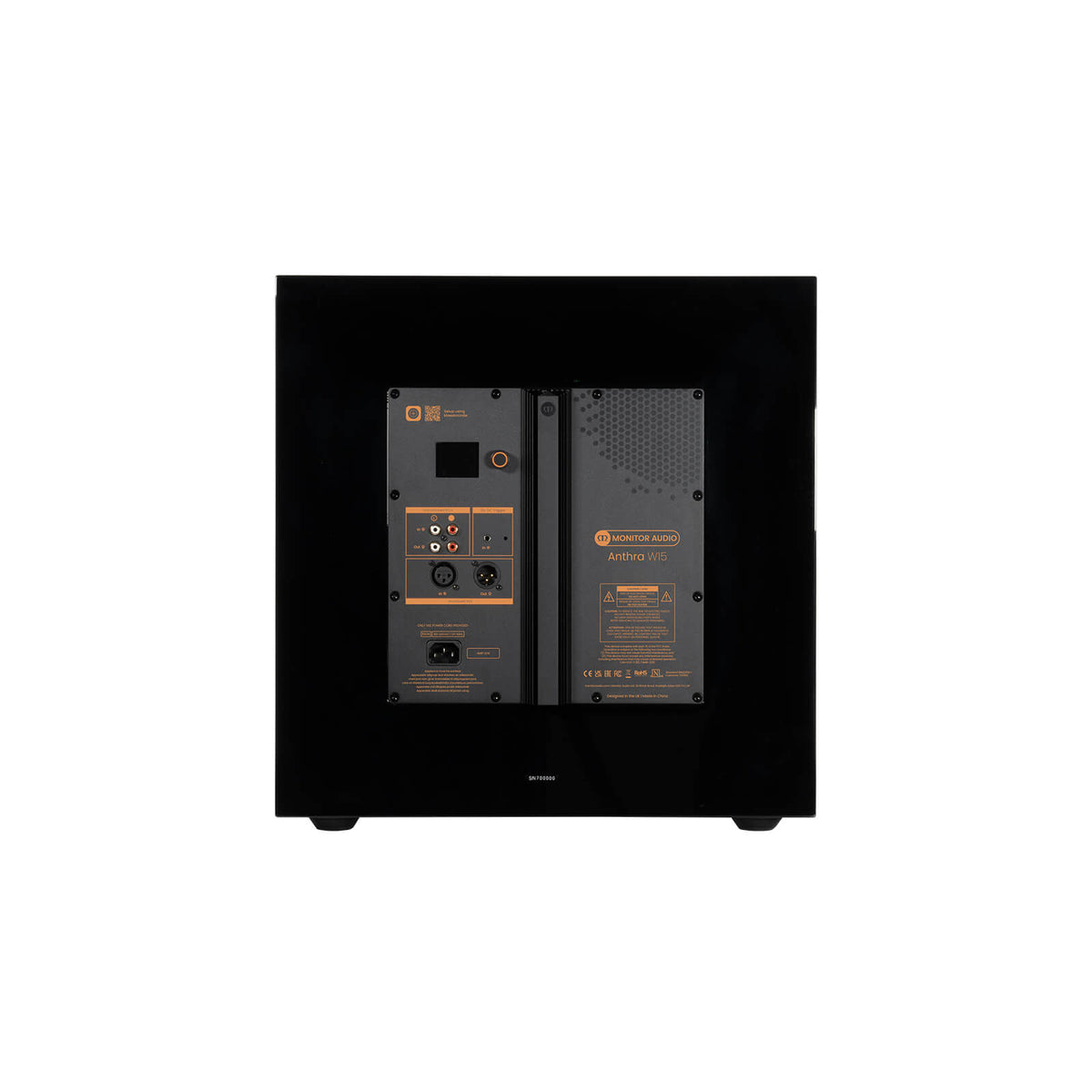 Monitor Audio Anthra W15 in High Gloss Black, rear view