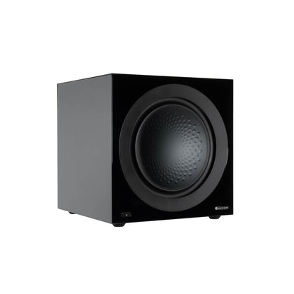 Monitor Audio Anthra W15 in High Gloss Black, angled view