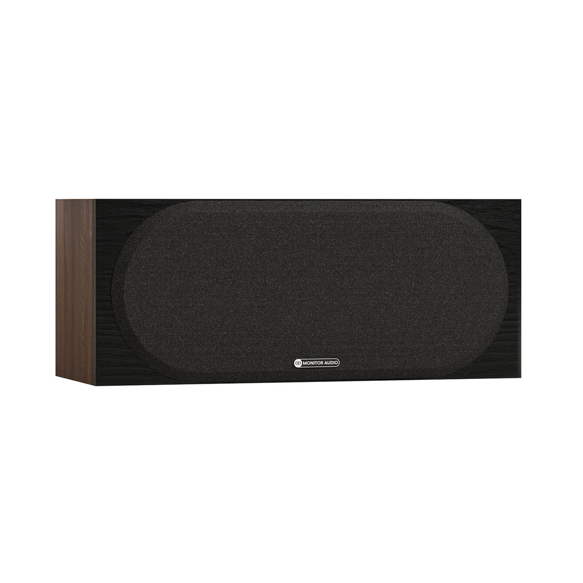 Monitor Audio Bronze Centre 7G in Walnut, angled view with grilles