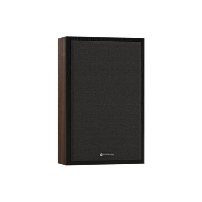 Monitor Audio Bronze On-Wall 7G in Walnut, angled view with grilles