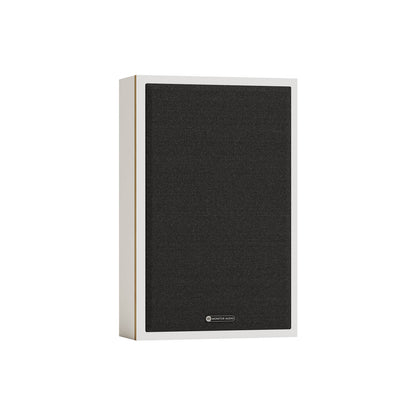 Monitor Audio Bronze On-Wall 7G in White, angled view with grilles