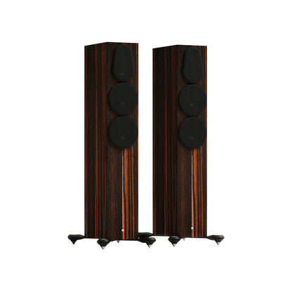 Monitor Audio Gold 300 6G in Macassar, angled view with grilles