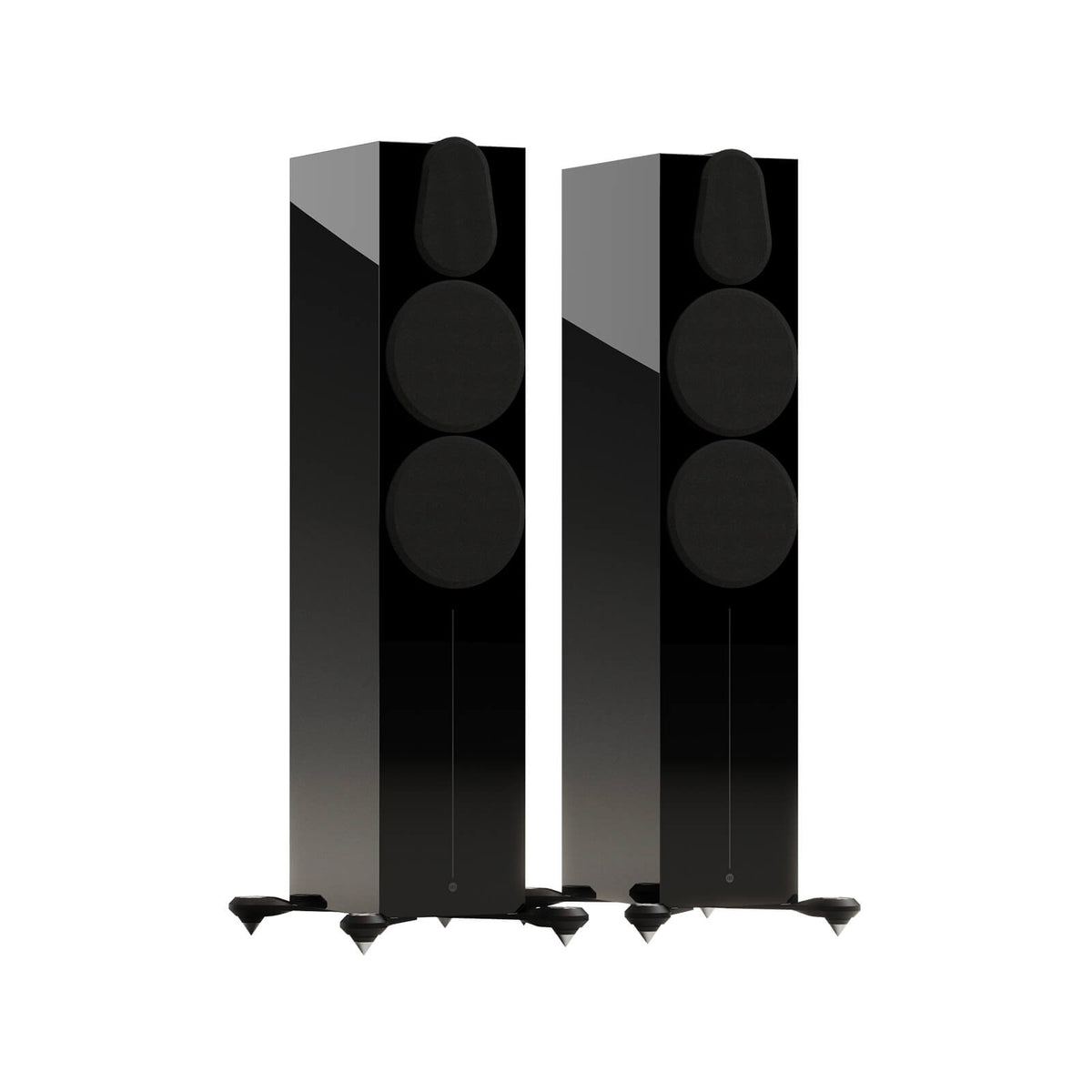 Monitor Audio Gold 500 6G in High Gloss Black, angled view with grilles