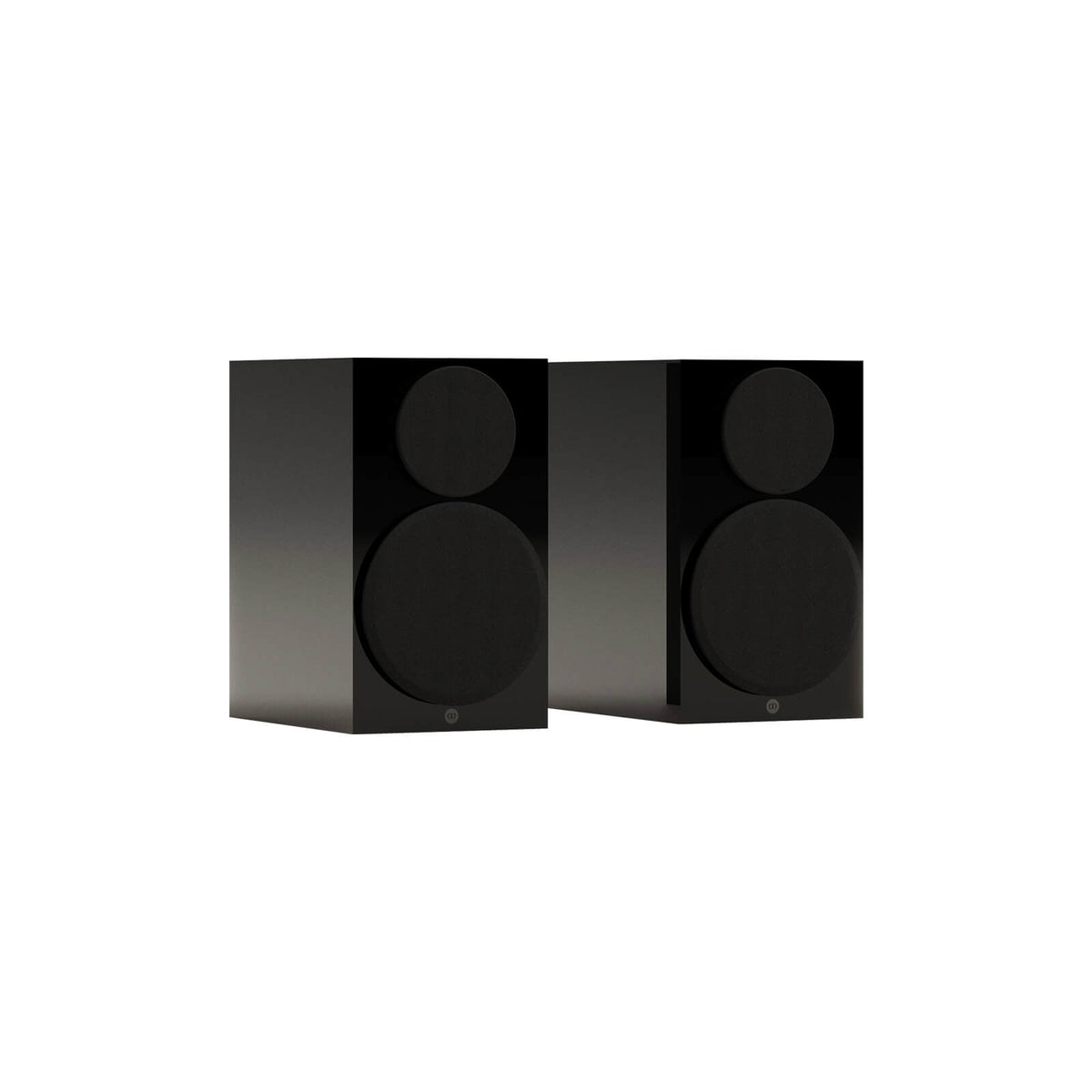 Monitor Audio Gold 50 6G in High Gloss Black, angled view with grilles
