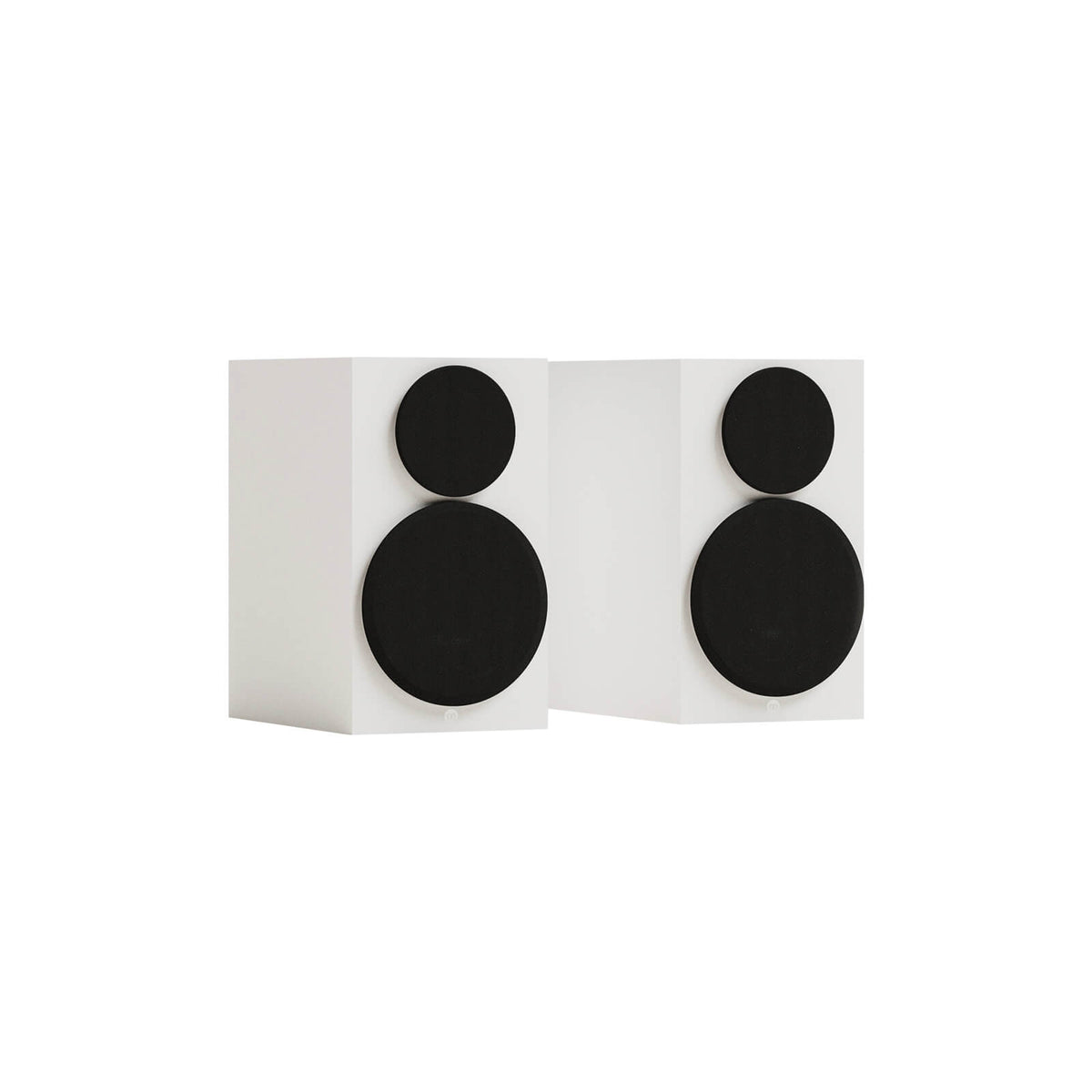Monitor Audio Gold 50 6G in Satin White, angled view with grilles