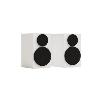 Monitor Audio Gold 50 6G in Satin White, angled view with grilles