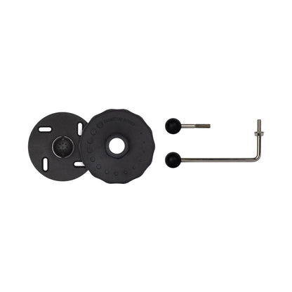 Monitor Audio MASM Universal Speaker Bracket in Black, parts laid out