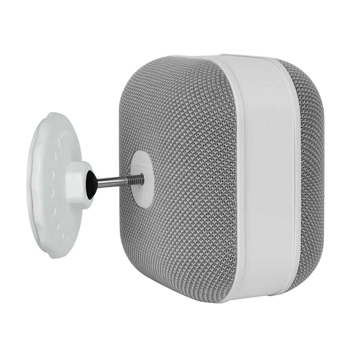 Monitor Audio MASM Universal Speaker Bracket in White, with a MASS Satellite speaker fitted