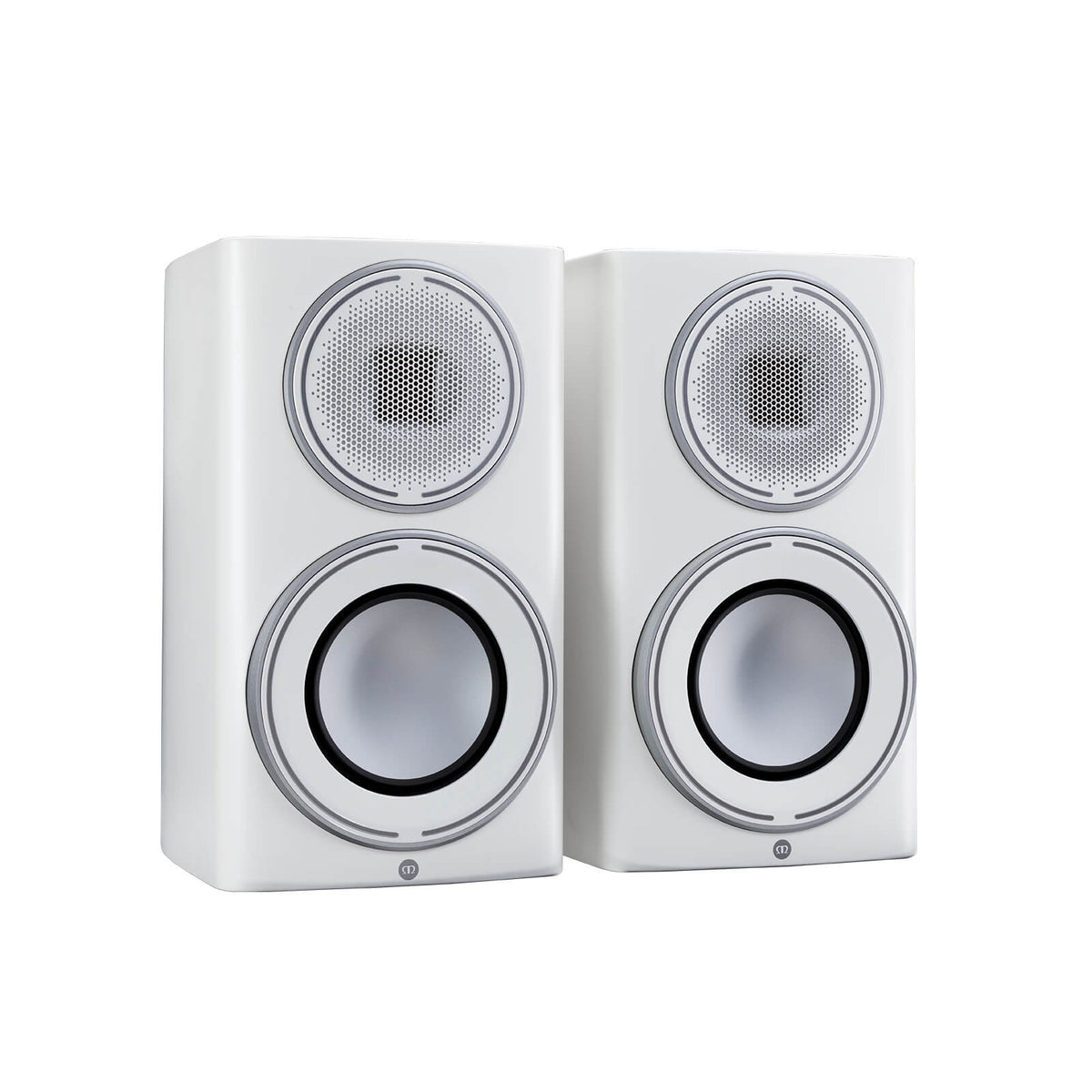 Monitor Audio Platinum 100 3G in Pure Satin White, angled view