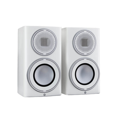 Monitor Audio Platinum 100 3G in Pure Satin White, angled view