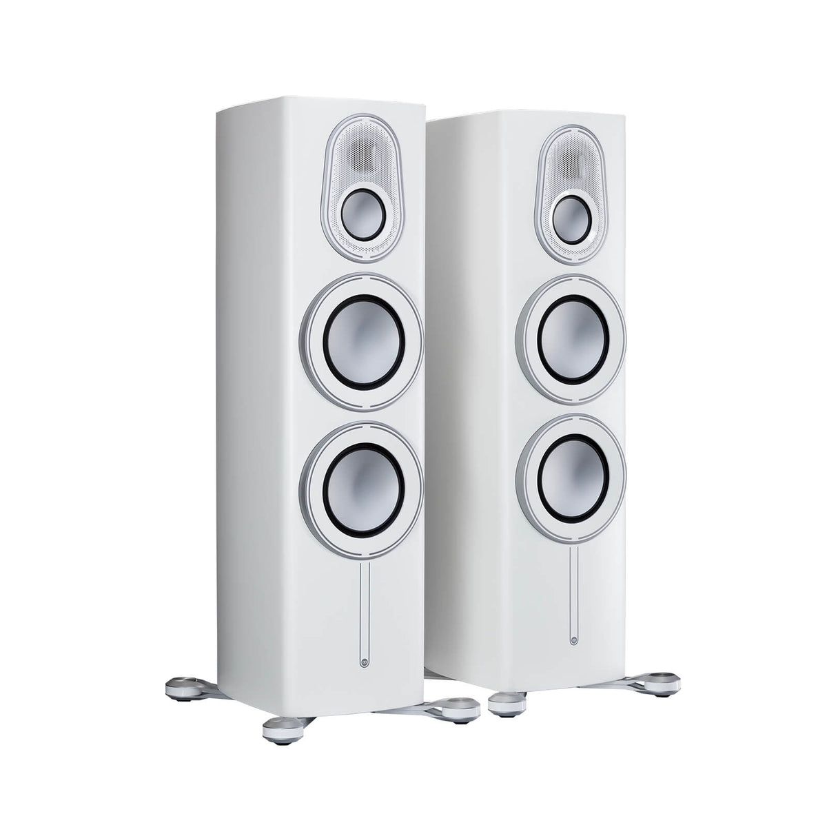 Monitor Audio Platinum 300 3G in Pure Satin White, angled view