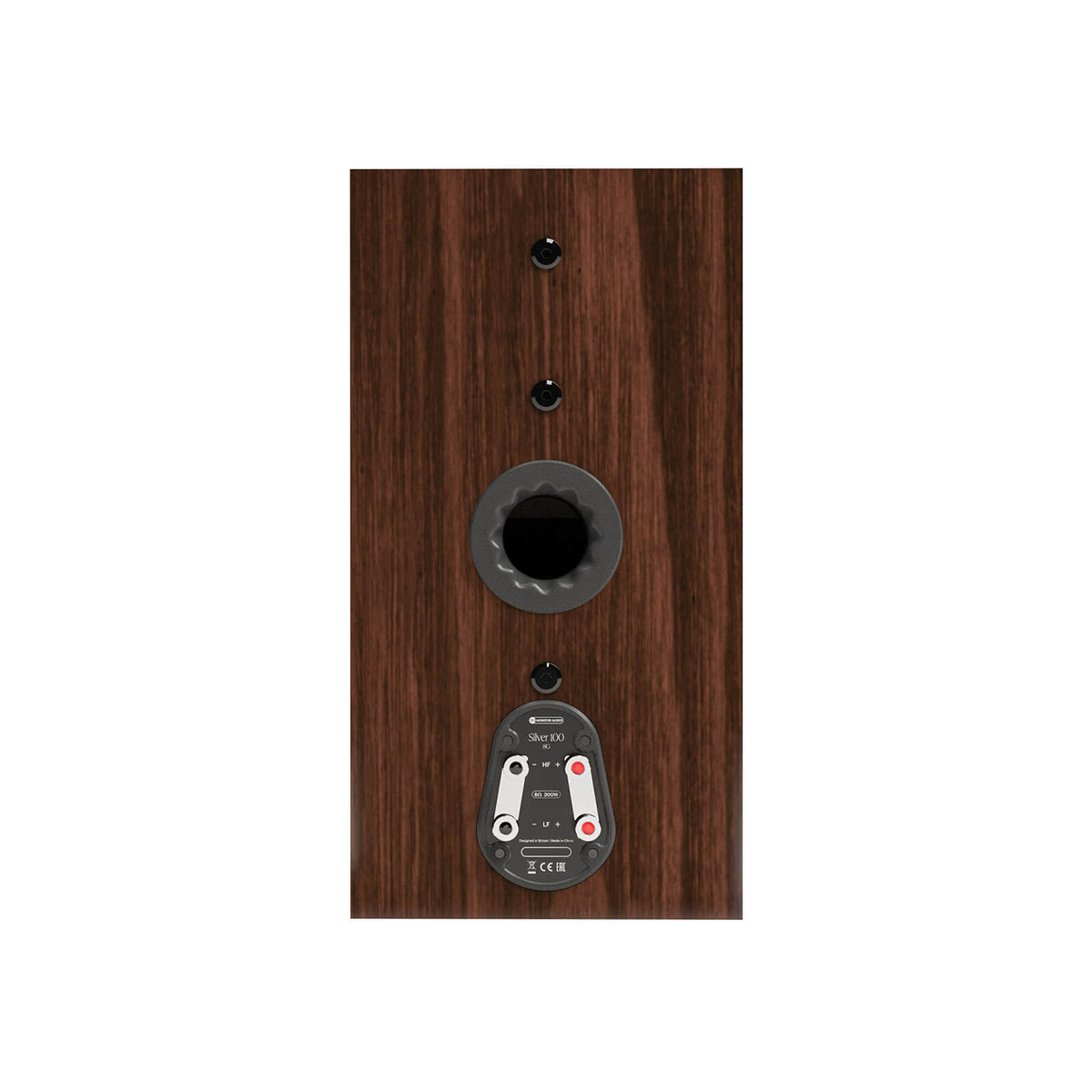 Monitor Audio Silver 100 8G in European Walnut, rear view