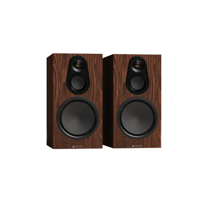 Monitor Audio Silver 100 8G in European Walnut, angled view