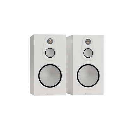 Monitor Audio Silver 100 8G in Satin White, angled view