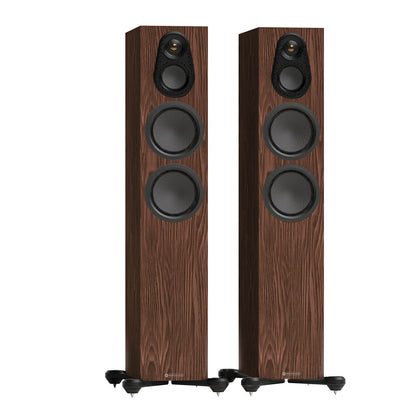 Monitor Audio Silver 300 8G in European Walnut, angled view