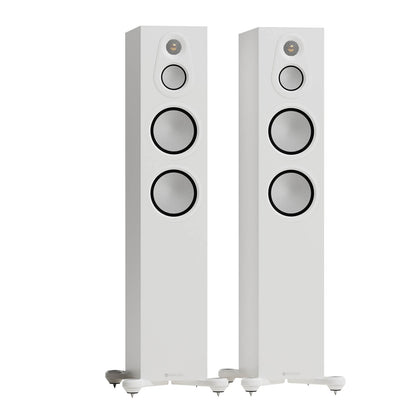 Monitor Audio Silver 300 8G in Satin White, angled view