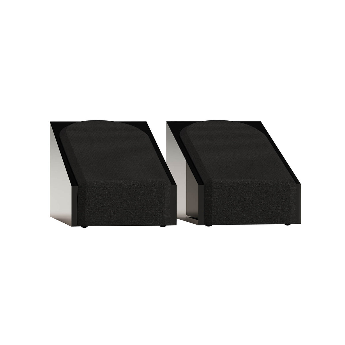 Monitor Audio Silver AMS 8G in High Gloss Black, angled view with grilles