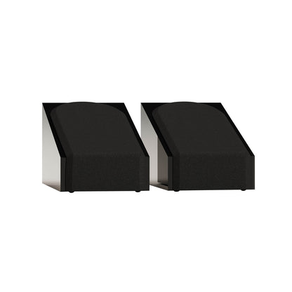 Monitor Audio Silver AMS 8G in High Gloss Black, angled view with grilles