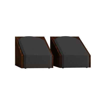 Monitor Audio Silver AMS 8G in European Walnut, angled view with grilles
