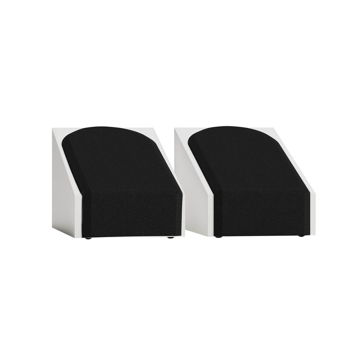 Monitor Audio Silver AMS 8G in Satin White, angled view with grilles