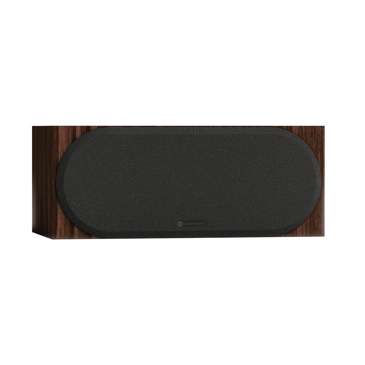 Monitor Audio Silver Centre 8G in European Walnut, angled view with grilles