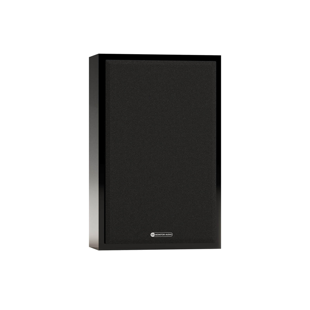 Monitor Audio Silver On-Wall 8G in High Gloss Black, angled view with grilles