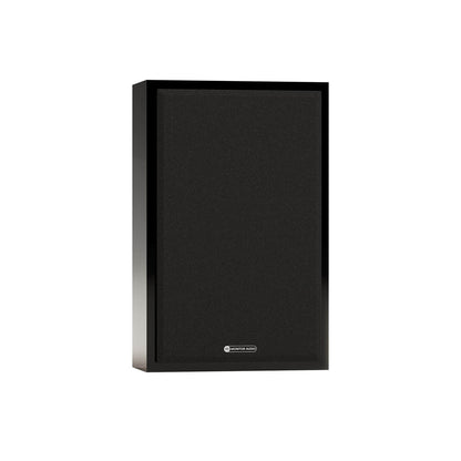 Monitor Audio Silver On-Wall 8G in High Gloss Black, angled view with grilles