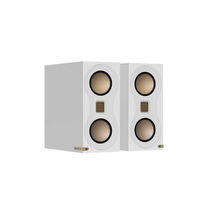 Monitor Audio Studio 89 in High Gloss White, angled view
