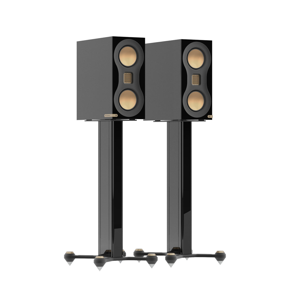 Monitor Audio Studio 89 in High Gloss Black, on Studio 89 Stands