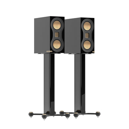 Monitor Audio Studio 89 in High Gloss Black, on Studio 89 Stands