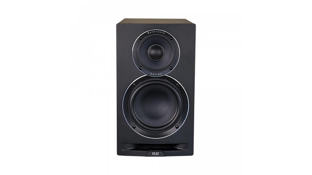 Elac UBR62 in Walnut-Black, front view without grille