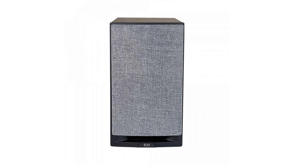 Elac UBR62 in Walnut-Black, front view with grille