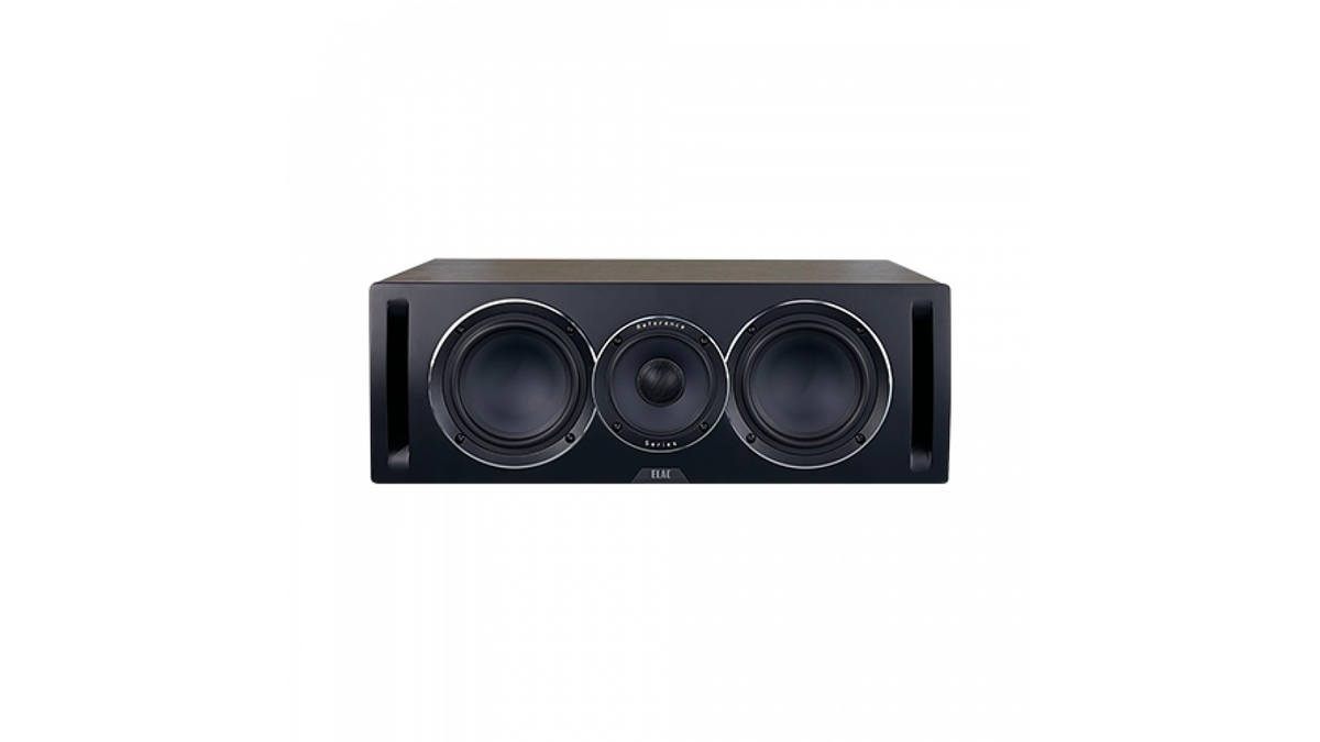 Elac UCR52 in Walnut-Black, front view without grille